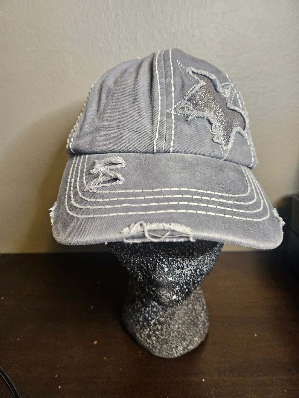 C.C Distressed Pony Cap with Glitter Star Grey